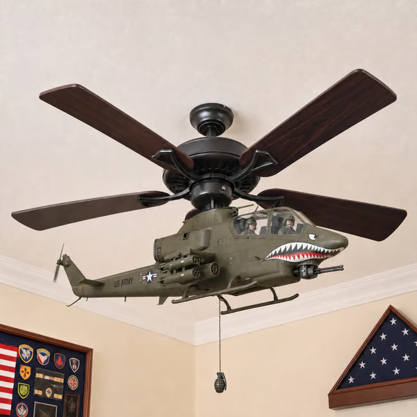π Military Helicopter Ceiling Fan Decor β Realistic Hanging Ornament for Man Cave & Home