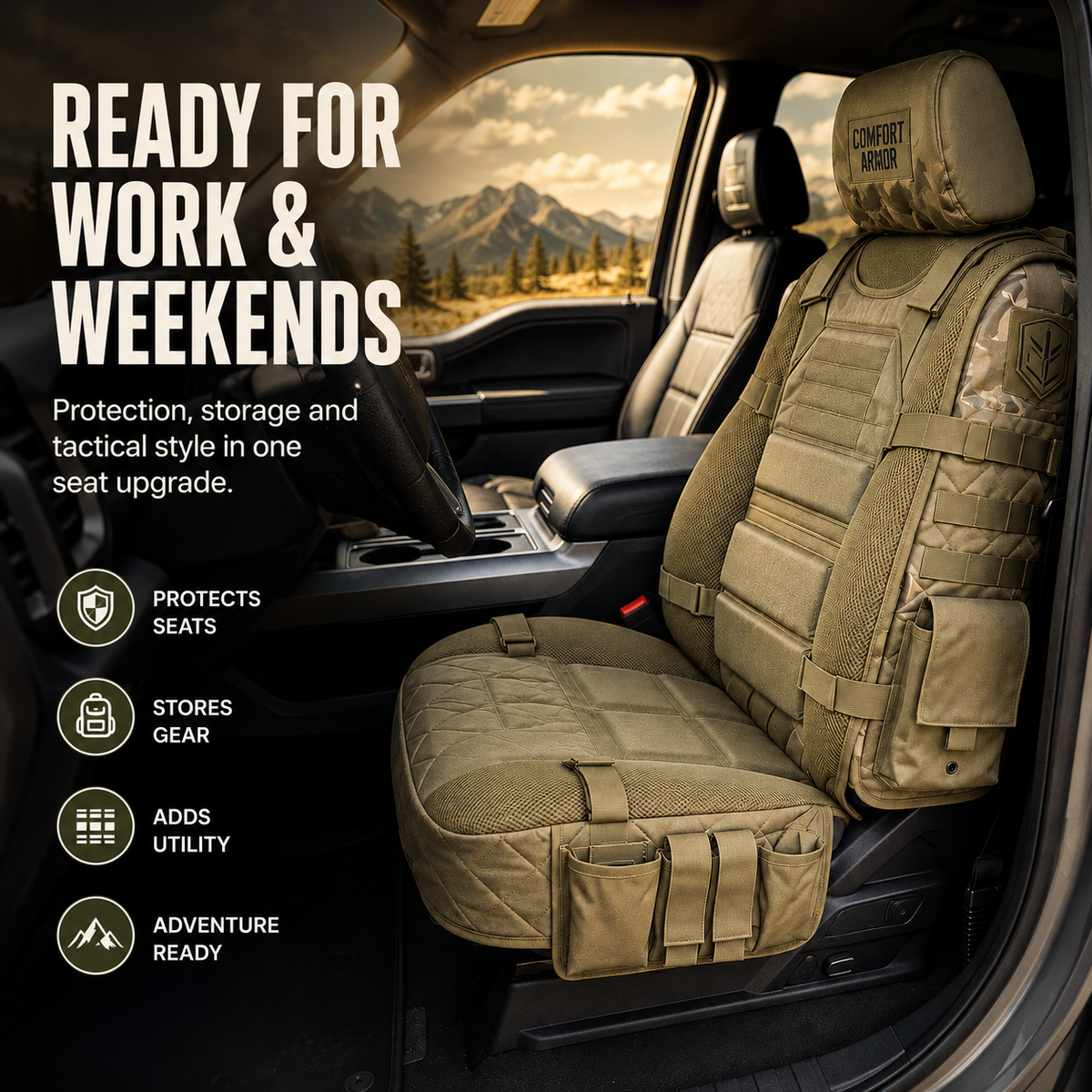 🚙 GearGuard™ – Tactical MOLLE Car Seat Organizer