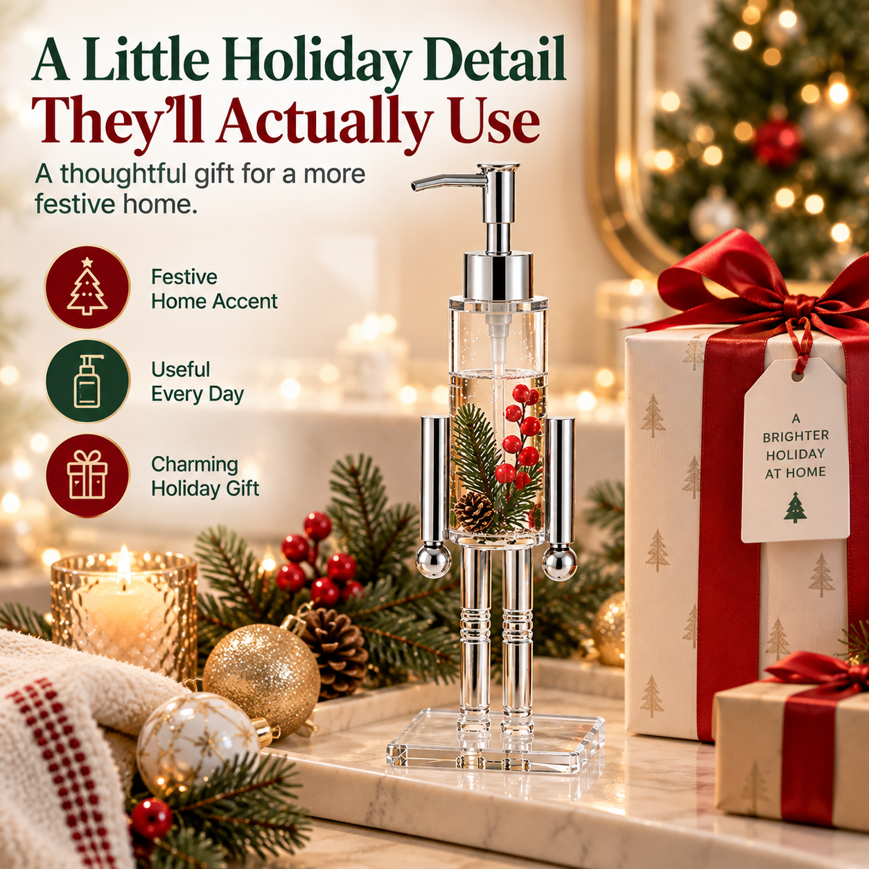 🎄 Nutcracker Christmas Soap Dispenser – Refillable Holiday Pump Bottle