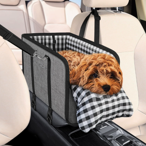 🐶 PawRide™ Center Console Dog Booster Seat – Cozy Elevated Car Seat for Small Dogs