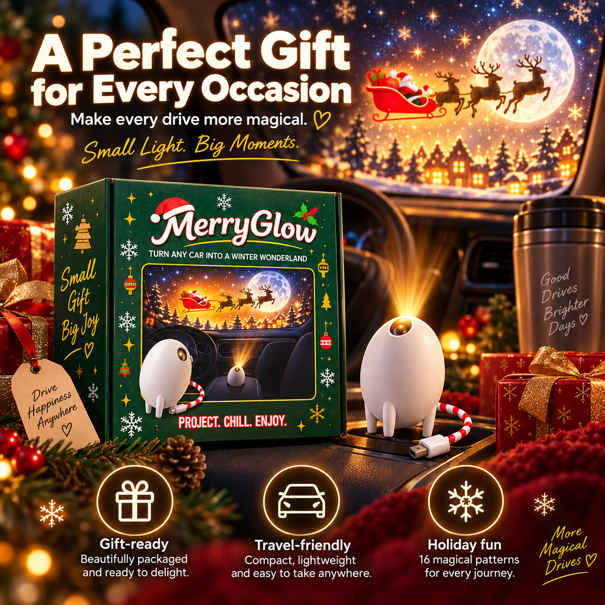 🎄 DriveGlow™ Christmas Car Projector Light – Magical Holiday Scenes for Every Journey