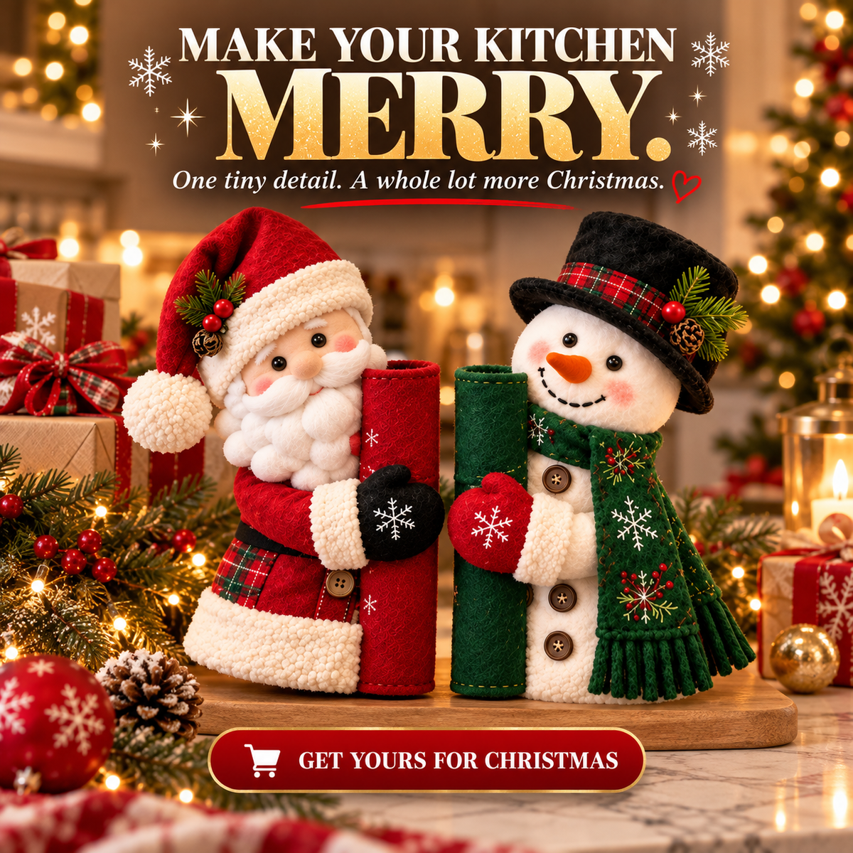 Christmas Santa & Snowman Refrigerator Handle Covers