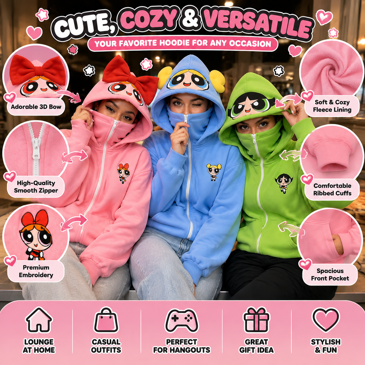 The Power Hoodie β 2-in-1 Oversized Character Zip-Up Hoodie