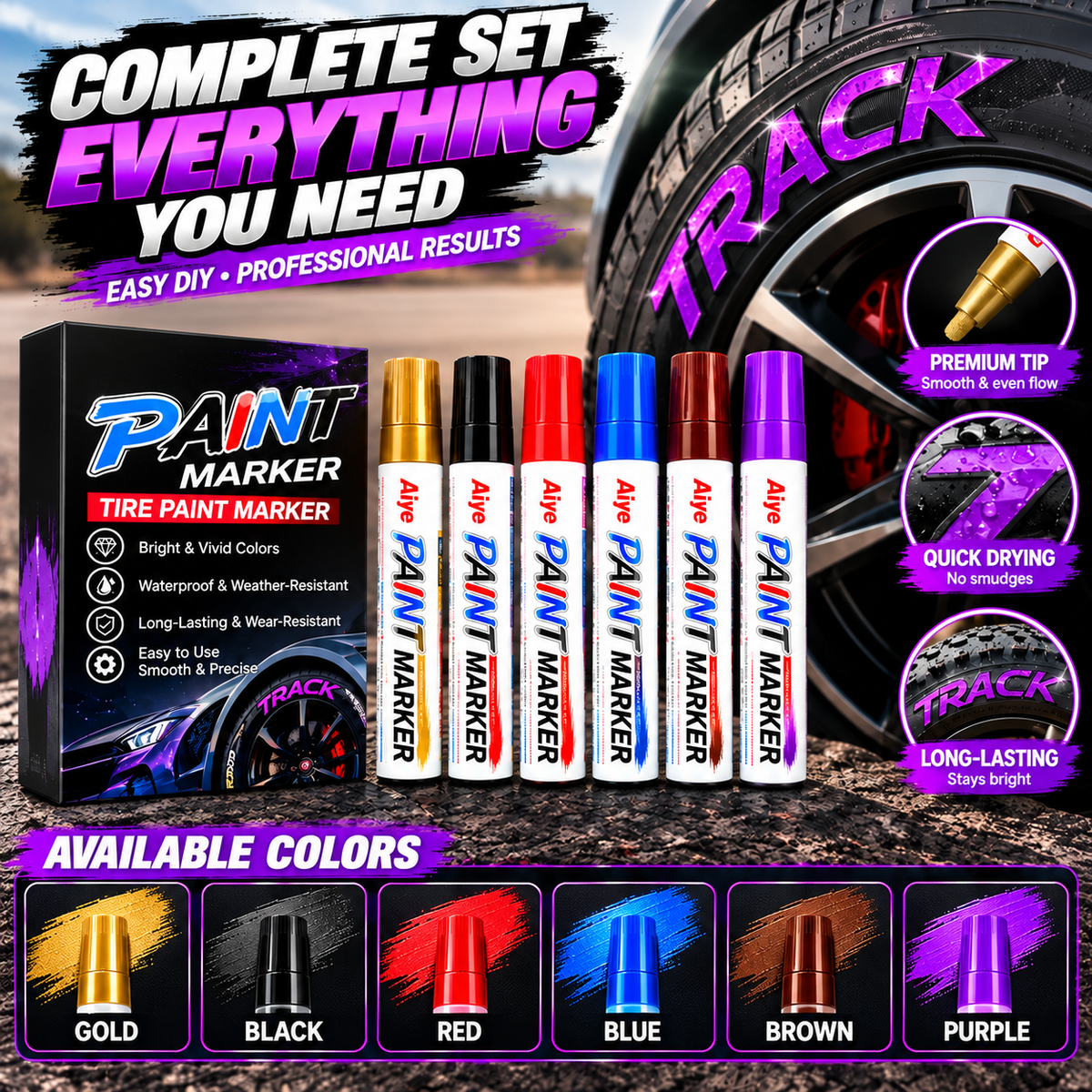 TireGlow™ DIY Tire Paint Markers – 6 Vibrant Colors