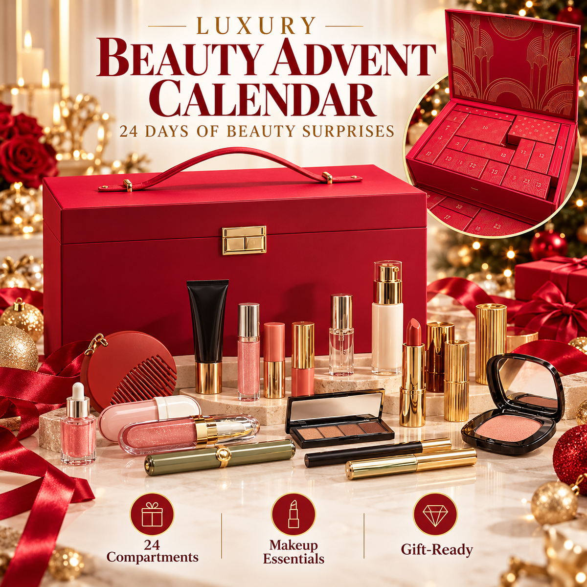 💄 GlamVault™ Luxury Beauty Advent Calendar – 24 Days of Beauty Surprises & Holiday Magic