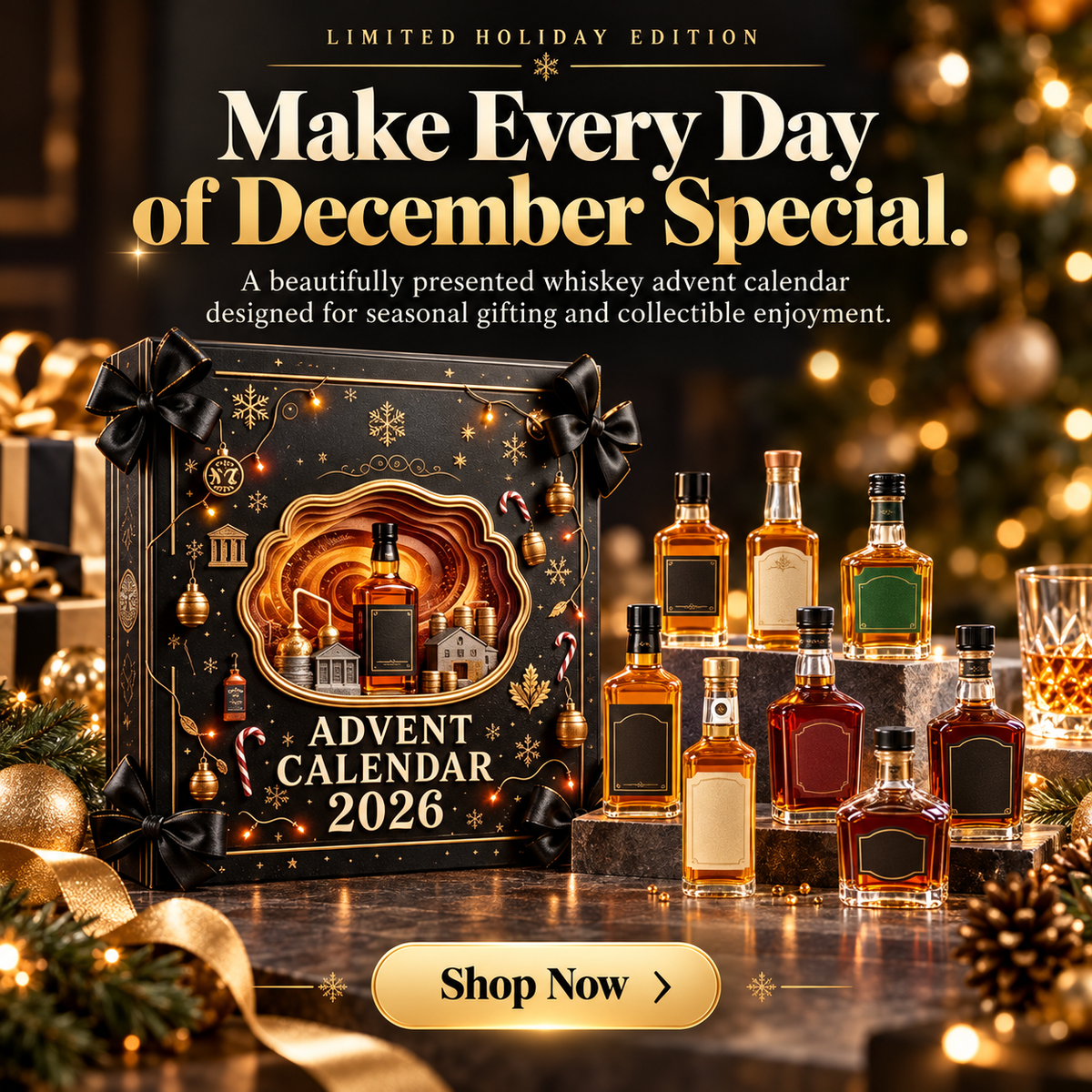 24-Day Whiskey Advent Calendar 2026, Premium Holiday Countdown Gift Box with Collectible Mini Bottles, Festive Christmas Whiskey Gift for Men, Dads, Husbands & Whiskey Lovers