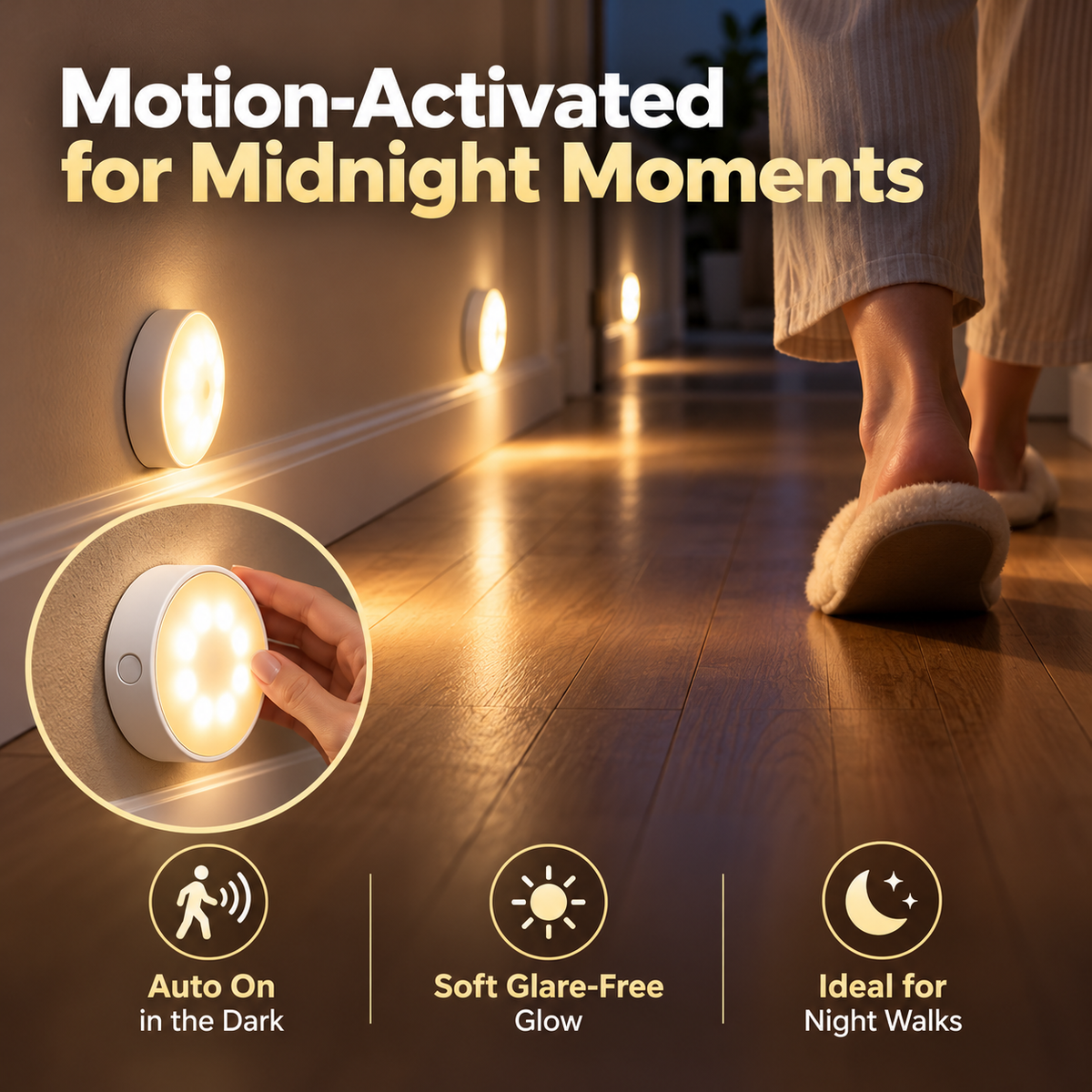 💡 GlowSense™ Rechargeable Motion Sensor Lights – Wireless Stick-On Lights for Stairs, Closets & Hallways