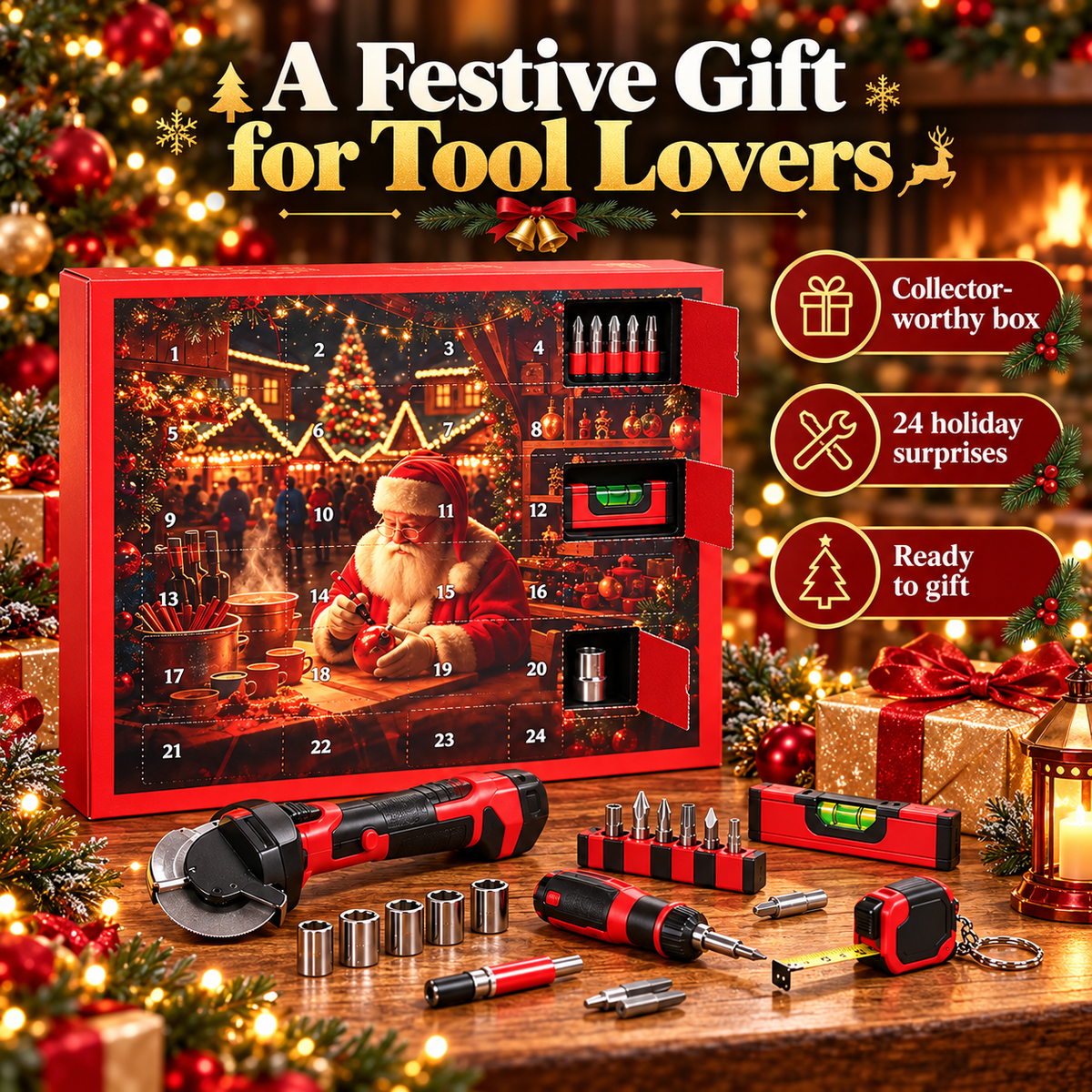 🛠️ ToolJoy™ Christmas Tool Advent Calendar – Mini Tool Surprise Gift Box for DIY Lovers