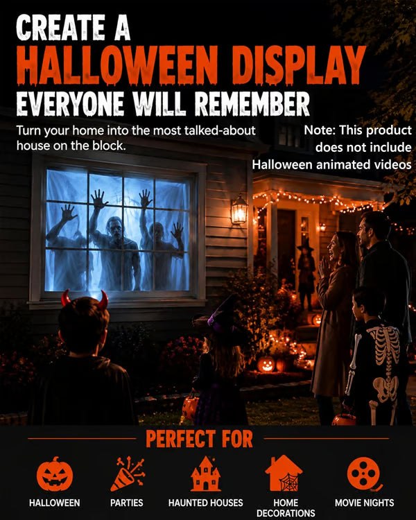 Scary Decorations Halloween Window Projector,White:With Effect fabric | Projects Animated Horror Window Scenes with Easy Setup, 210° Rotation, Built-In Speaker, And Auto Keystone Correction