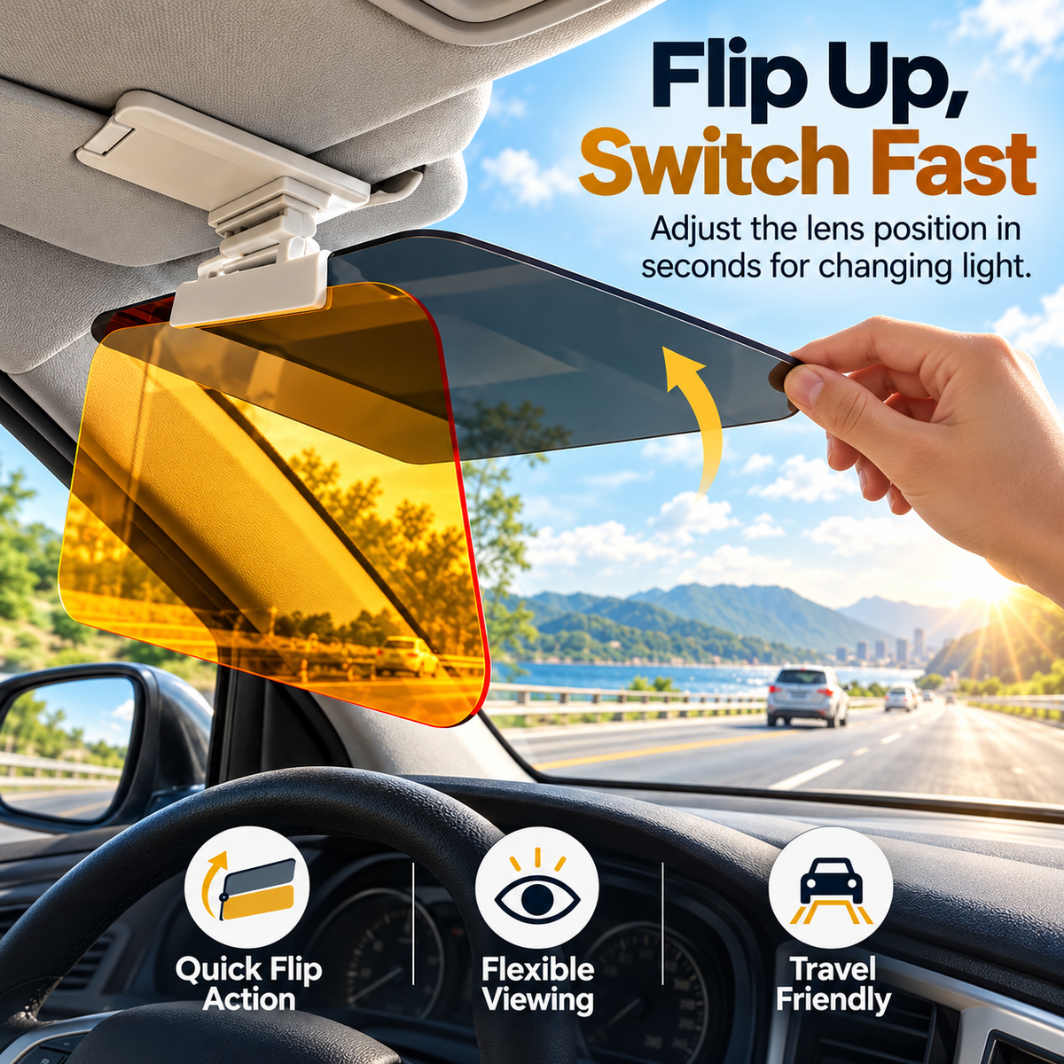 ☀️ GlareGuard™ Clip-On Car Sun Visor – Day & Night Anti-Glare Driving Shield