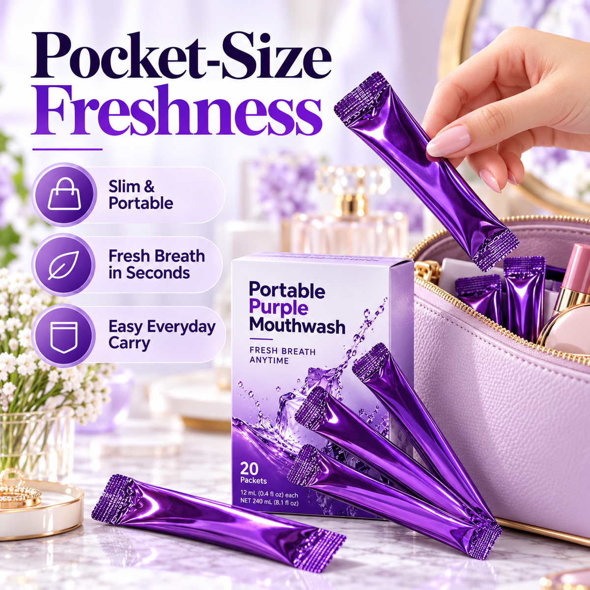 💜 FreshPop™ Portable Mouthwash Strips – Instant Fresh Breath Anywhere(20 pieces per box)