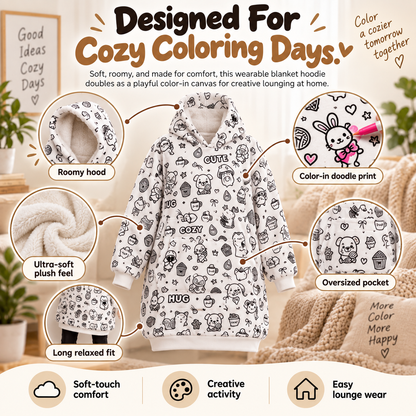 🎨 CozyCanvas™ Color-In Wearable Blanket Hoodie – DIY Coloring Comfort Blanket for Creative Cozy Moments