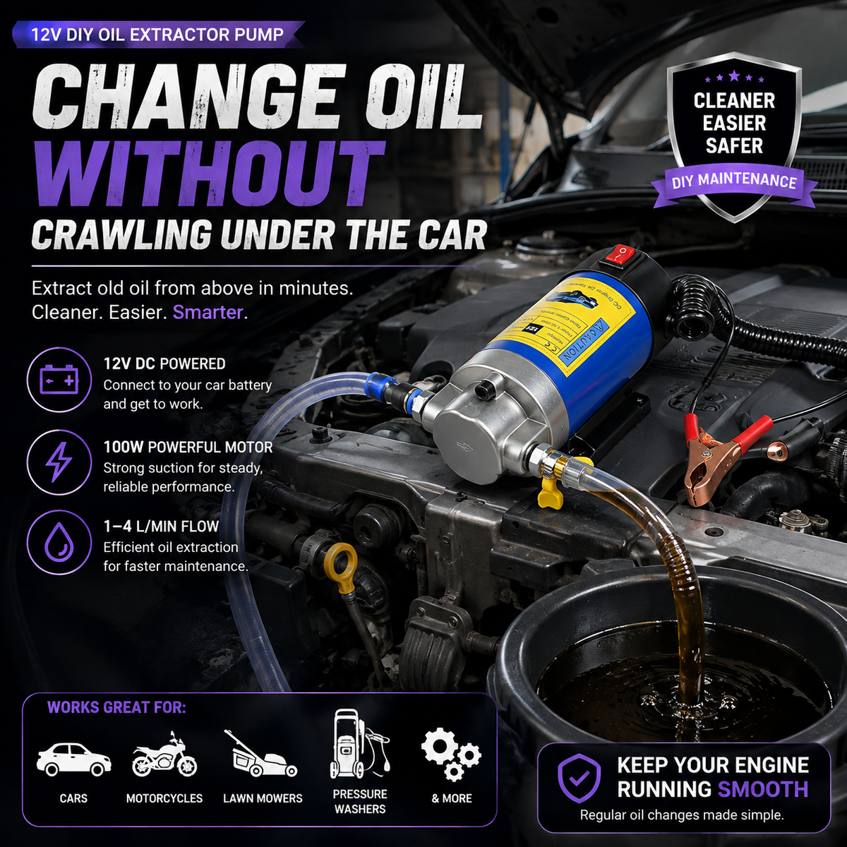 12V Electric Oil Extractor Pump – Portable DIY Oil Change Kit