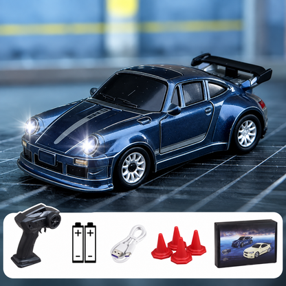 1:64 RC Drift Car, 2.4GHz Remote Control Racing Car with LED Headlights, Rechargeable Mini Drift Car with Traffic Cones, High-Speed Toy Car Gift for Kids & Adults