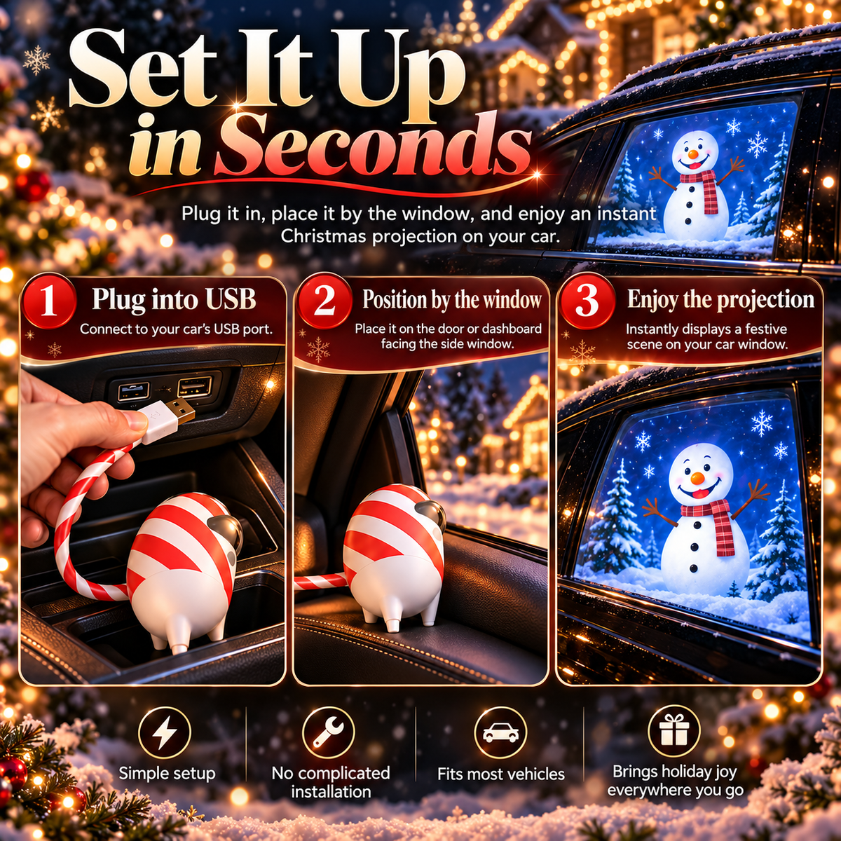 🎄Christmas Magic™ – USB Car Window Holiday Projection Light