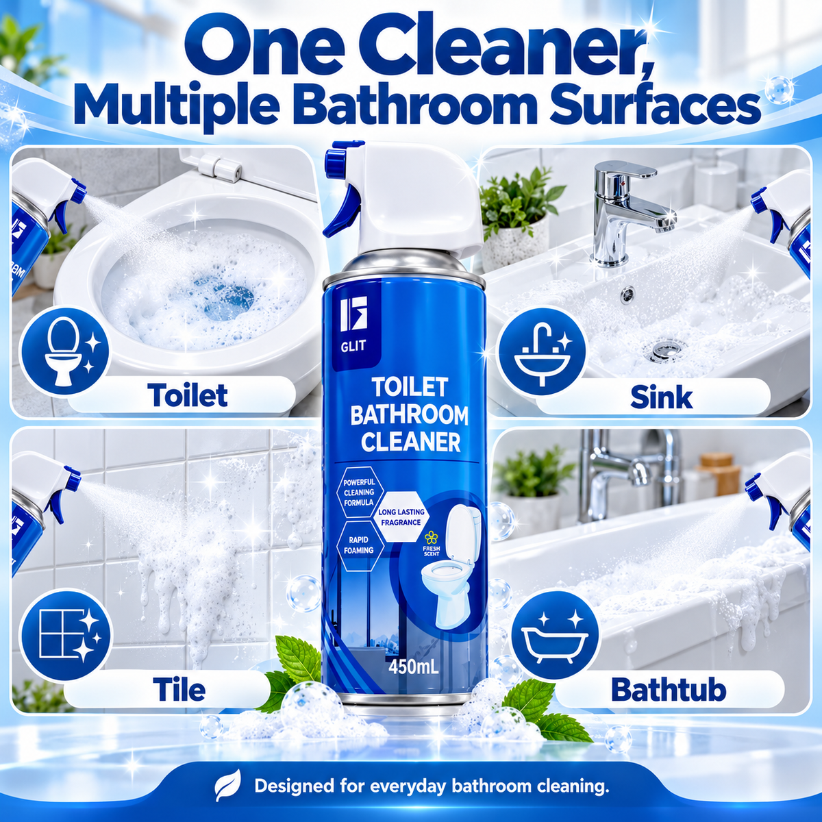 🚿 FoamBlitz™ Toilet & Bathroom Cleaner – Powerful Foaming Spray for Deep Cleaning & Freshness