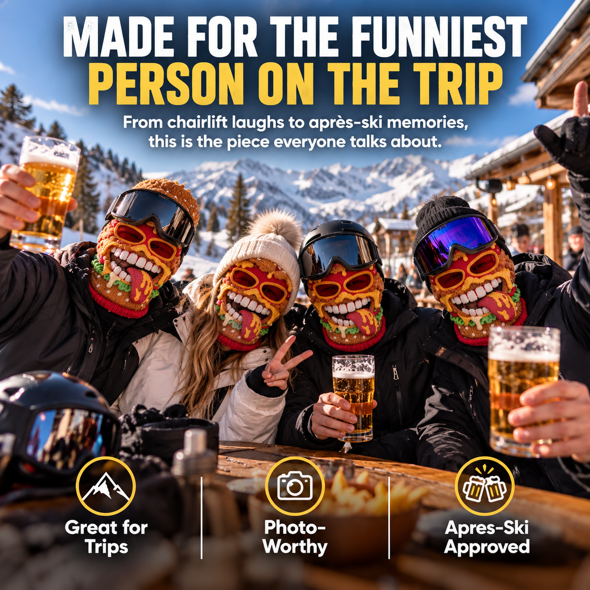 🍔 Burger Monster Knit Ski Mask – Funny Food Balaclava