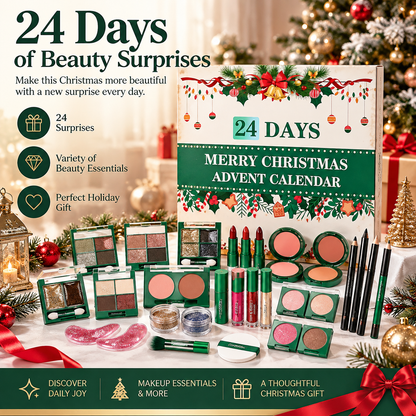 24-Day Beauty Advent Calendar for Women, Christmas Makeup Countdown Gift Set with Daily Cosmetic Surprises, Eyeshadow, Lip Gloss, Blush & Beauty Accessories, Holiday Gift for Girls & Makeup Lovers