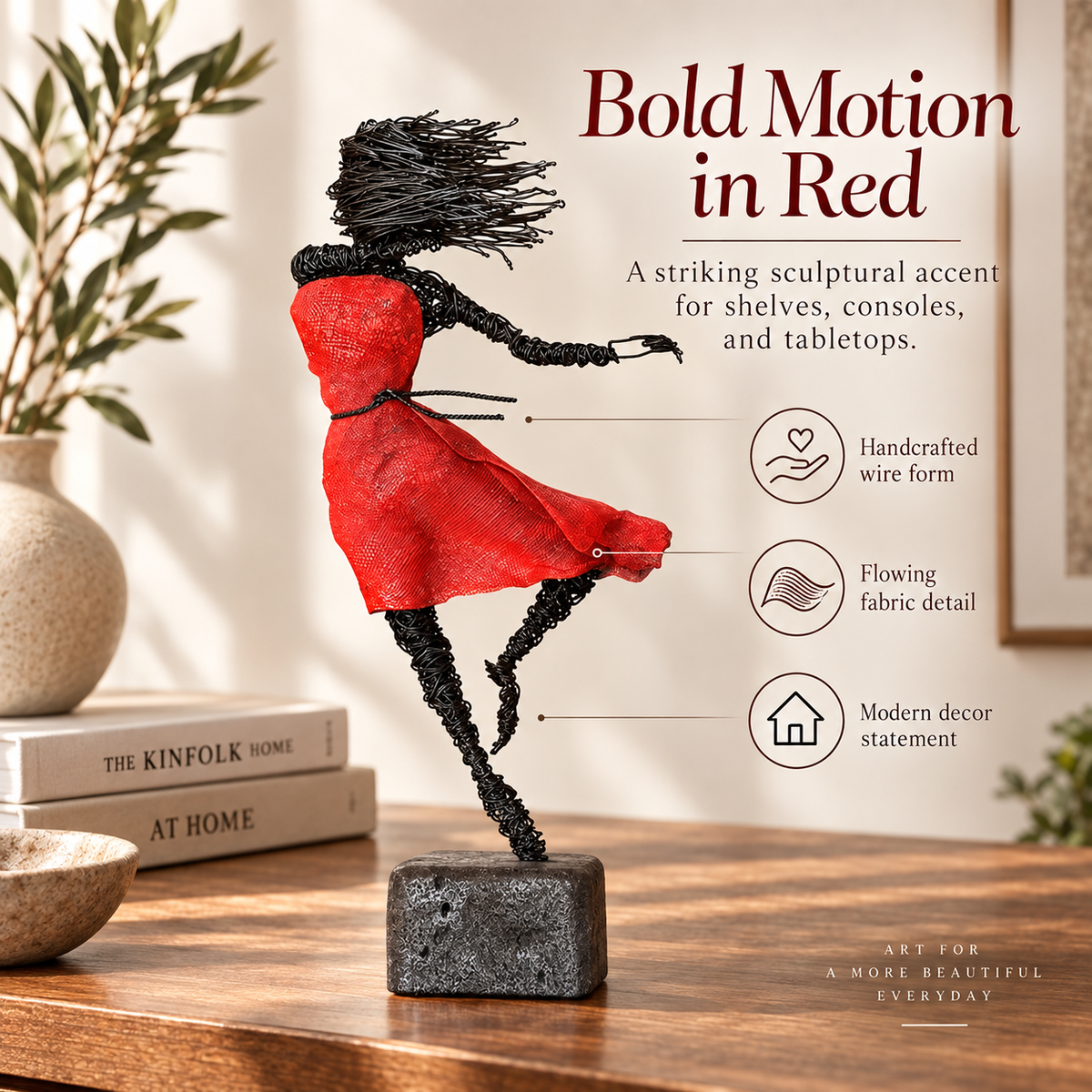 Handmade Wire Dancer Sculpture, Elegant Ballet Lady Figurine, Modern Metal Art Statue for Living Room Decor, Unique Gift for Home Office