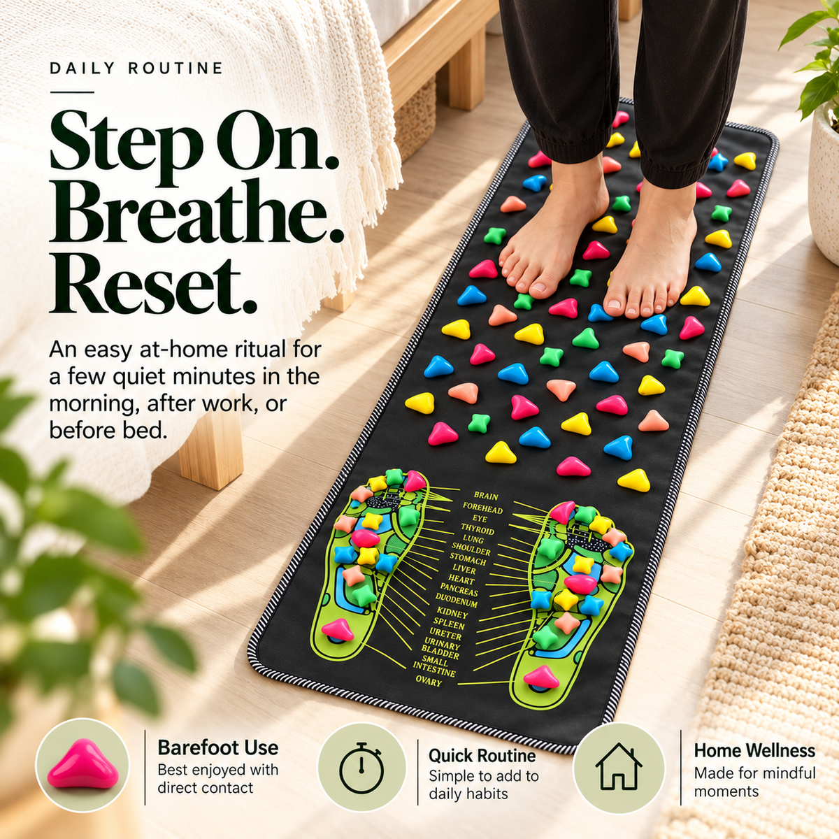 Reflexology Foot Massage Mat, Full-Length Acupressure Walking Mat with Textured Pressure Nodes, Foot Relaxation & Massage Pad for Home, Office and Daily Wellness