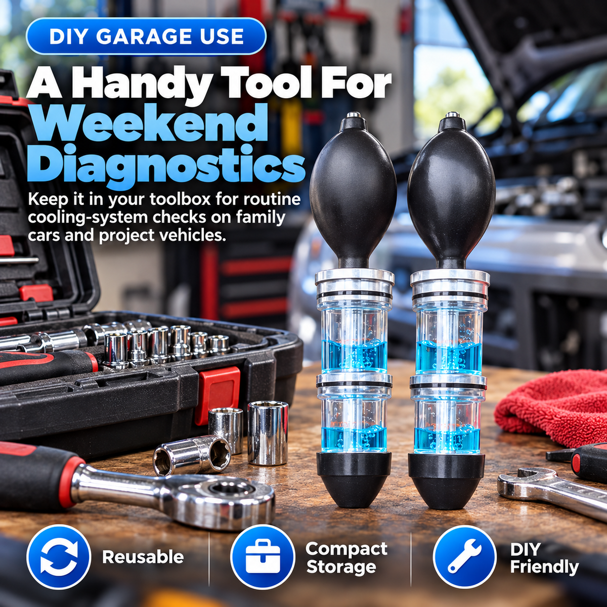 Combustion Leak Tester for Cars, Engine Block Tester for Cooling System, Head Gasket Leak Detection Tool with Hand Pump, Quick Visual Check Kit for Automotive Diagnostics