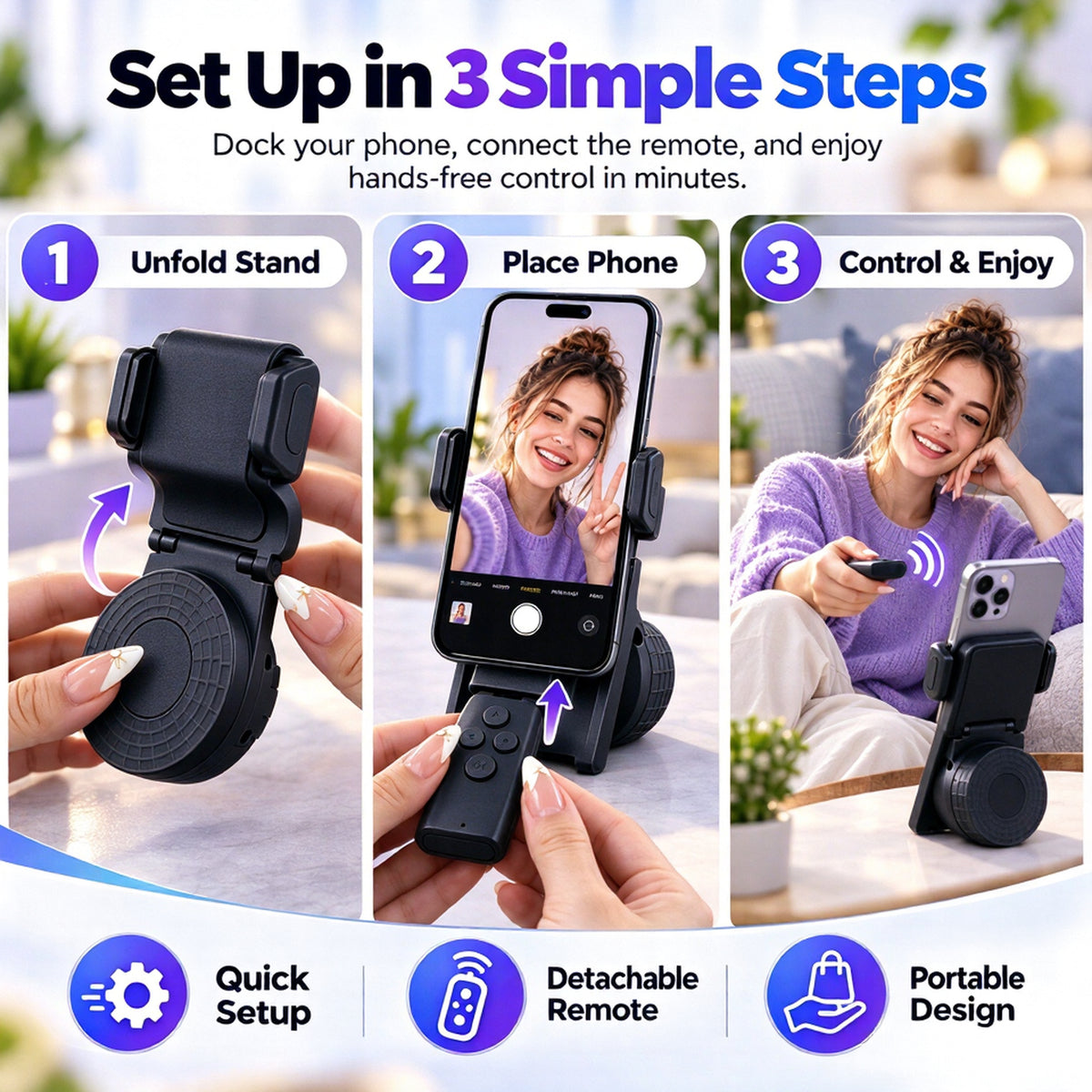 ClickView™ Foldable Phone Stand with Wireless Remote – Hands-Free Viewing & Control