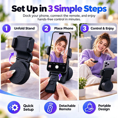 ClickView™ Foldable Phone Stand with Wireless Remote – Hands-Free Viewing & Control