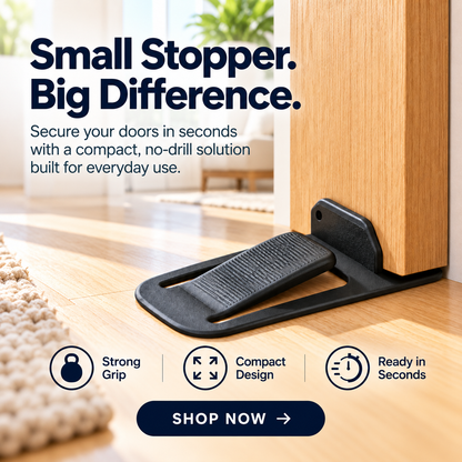 GripLock™ No-Drill Door Stopper — Low-Profile Repositionable Interior Door Holder