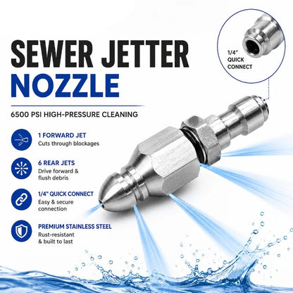 6500 PSI Stainless Steel Sewer Jetter Nozzle – 1/4' Quick Connect Drain Cleaning Attachment for Pressure Washers