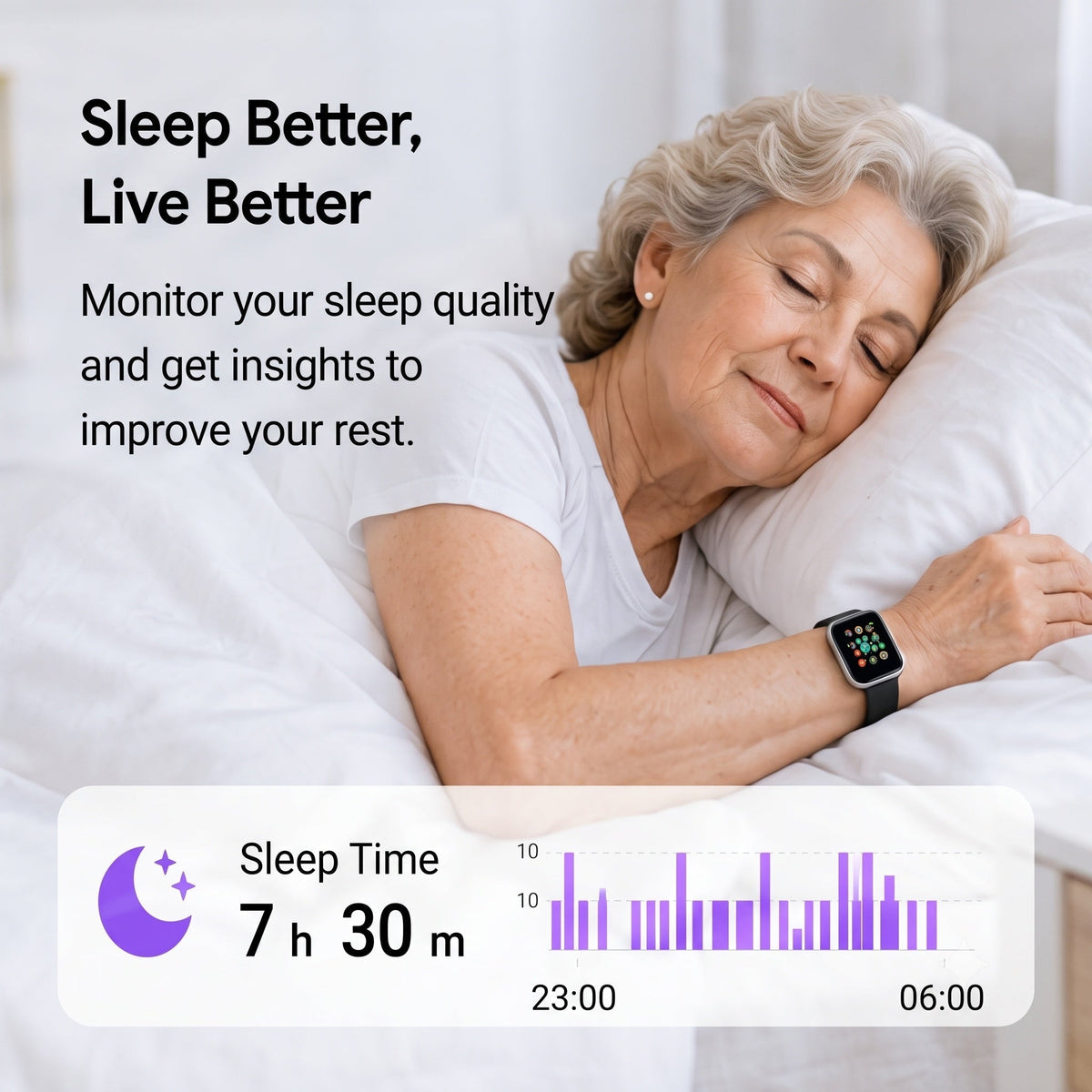 Woman wearing smartwatch while sleeping