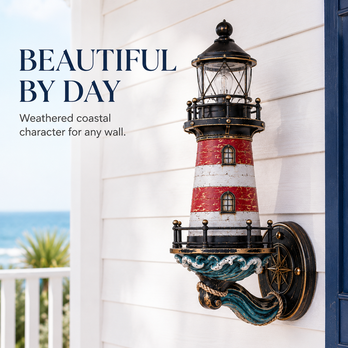Vintage coastal lighthouse wall light detail view 5