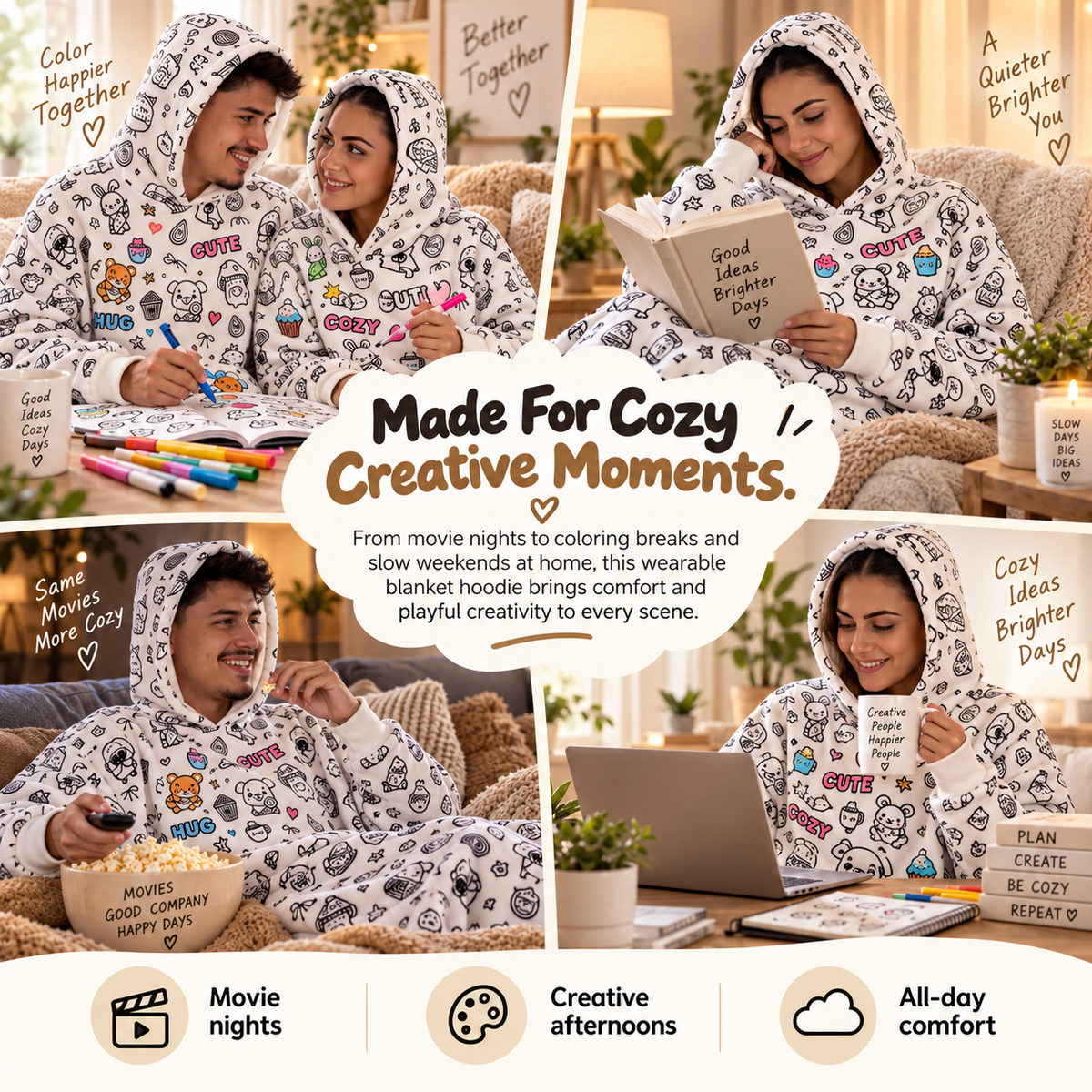 🎨 CozyCanvas™ Color-In Wearable Blanket Hoodie – DIY Coloring Comfort Blanket for Creative Cozy Moments