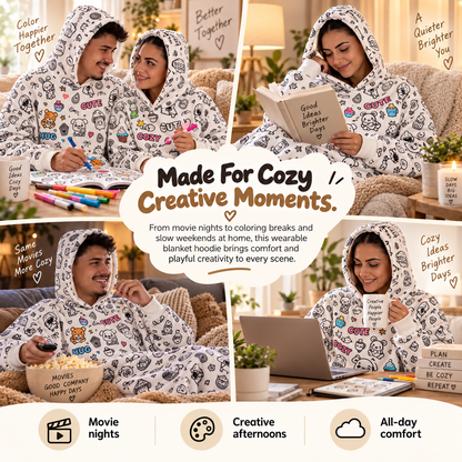 🎨 CozyCanvas™ Color-In Wearable Blanket Hoodie – DIY Coloring Comfort Blanket for Creative Cozy Moments