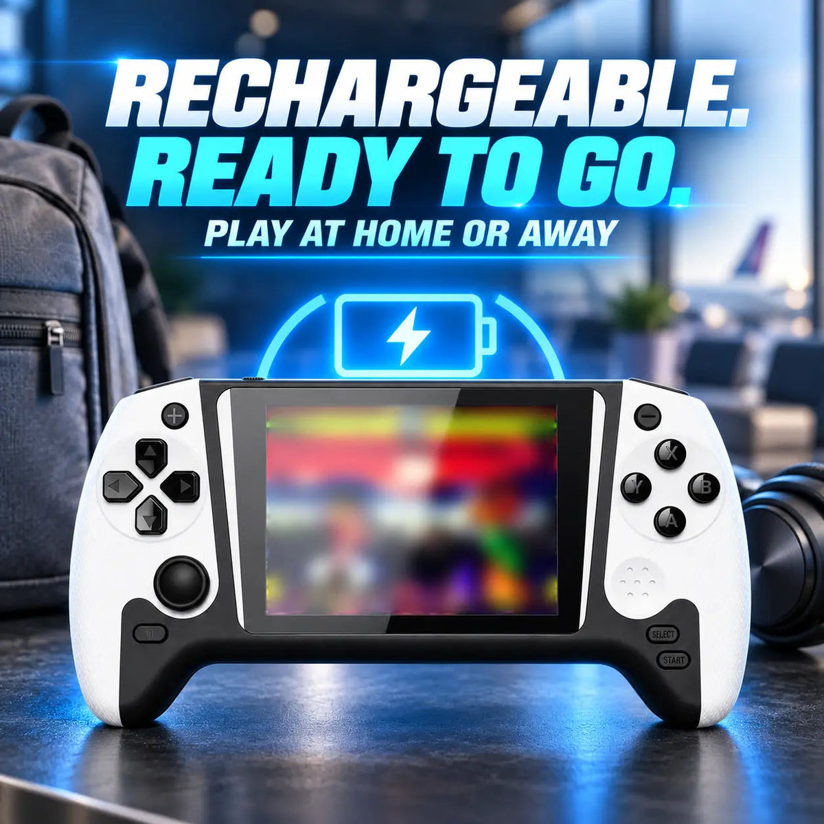 Rechargeable retro handheld game console for travel