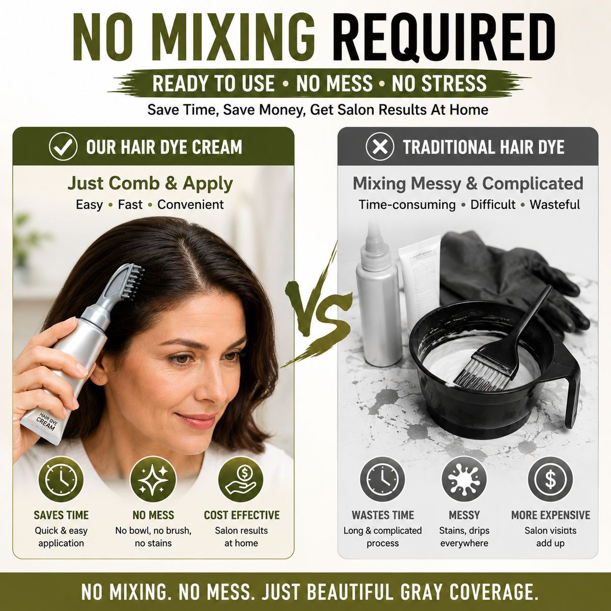 Hair dye comb compared with traditional bowl and brush hair coloring setup