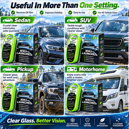Car Windshield Oil Film Remover, Glass Cleaning Brush with Built-In Cleaner, Streak-Free Auto Glass Cleaner for Windshield, Windows & Mirrors, Easy Visibility Restorer