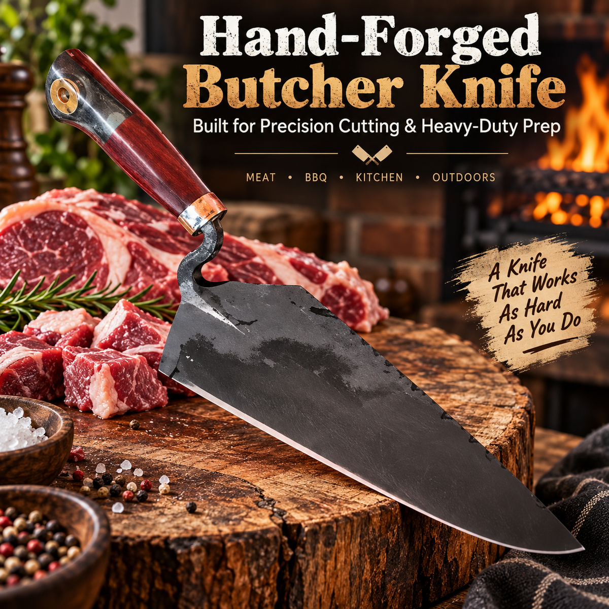 🔥 IronForge™ Hand-Forged Butcher Knife – Heavy-Duty Kitchen Cleaver