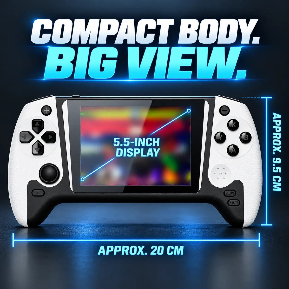 Handheld console size and 5.5-inch display dimensions