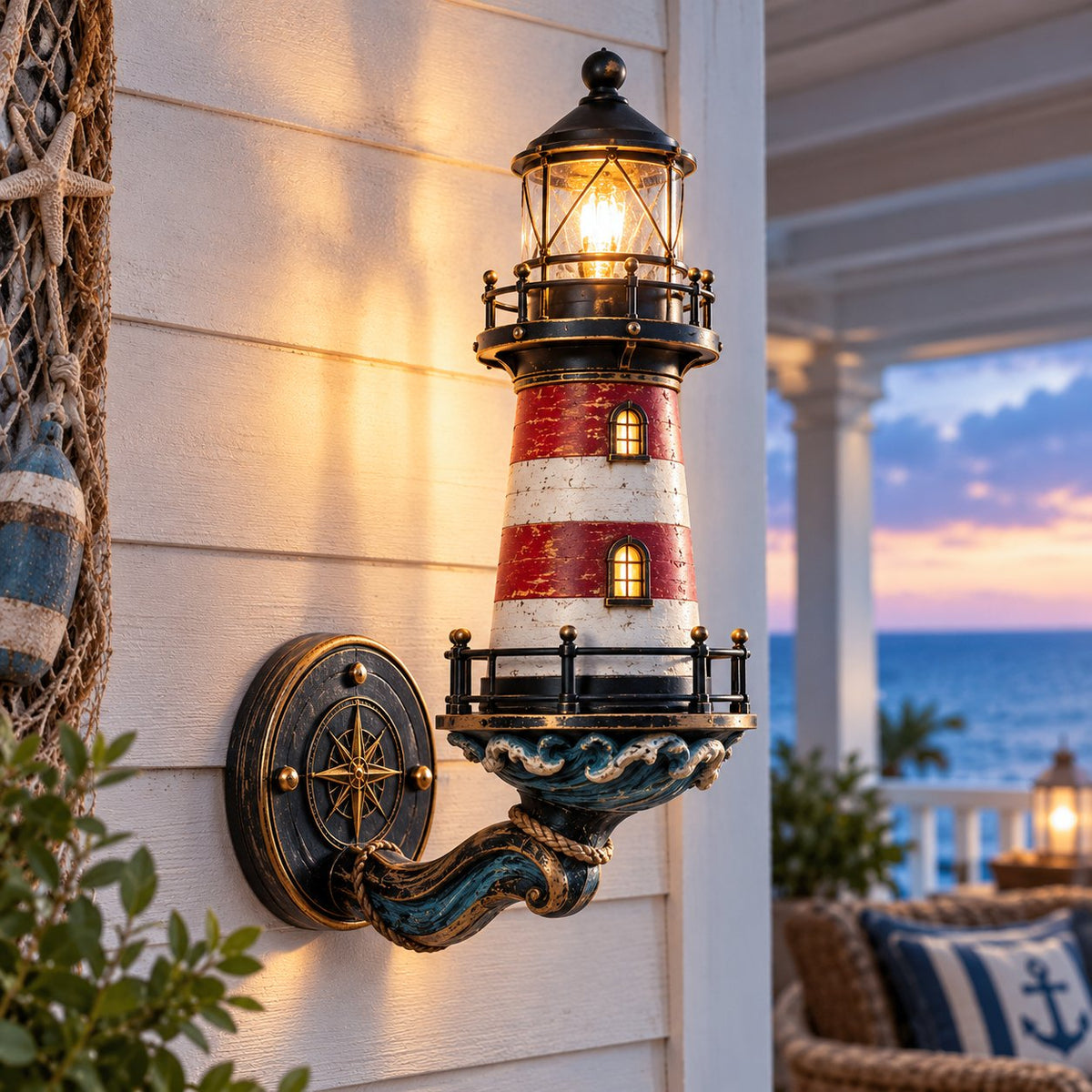 Vintage coastal lighthouse wall light detail view 6