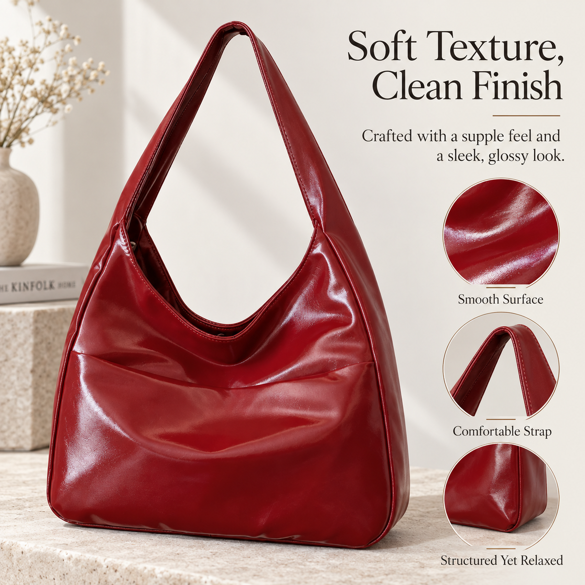 Women’s Soft Vegan Leather Hobo Bag, Lightweight Slouchy Shoulder Handbag, Large Casual Tote Purse for Everyday Work, Shopping & Travel