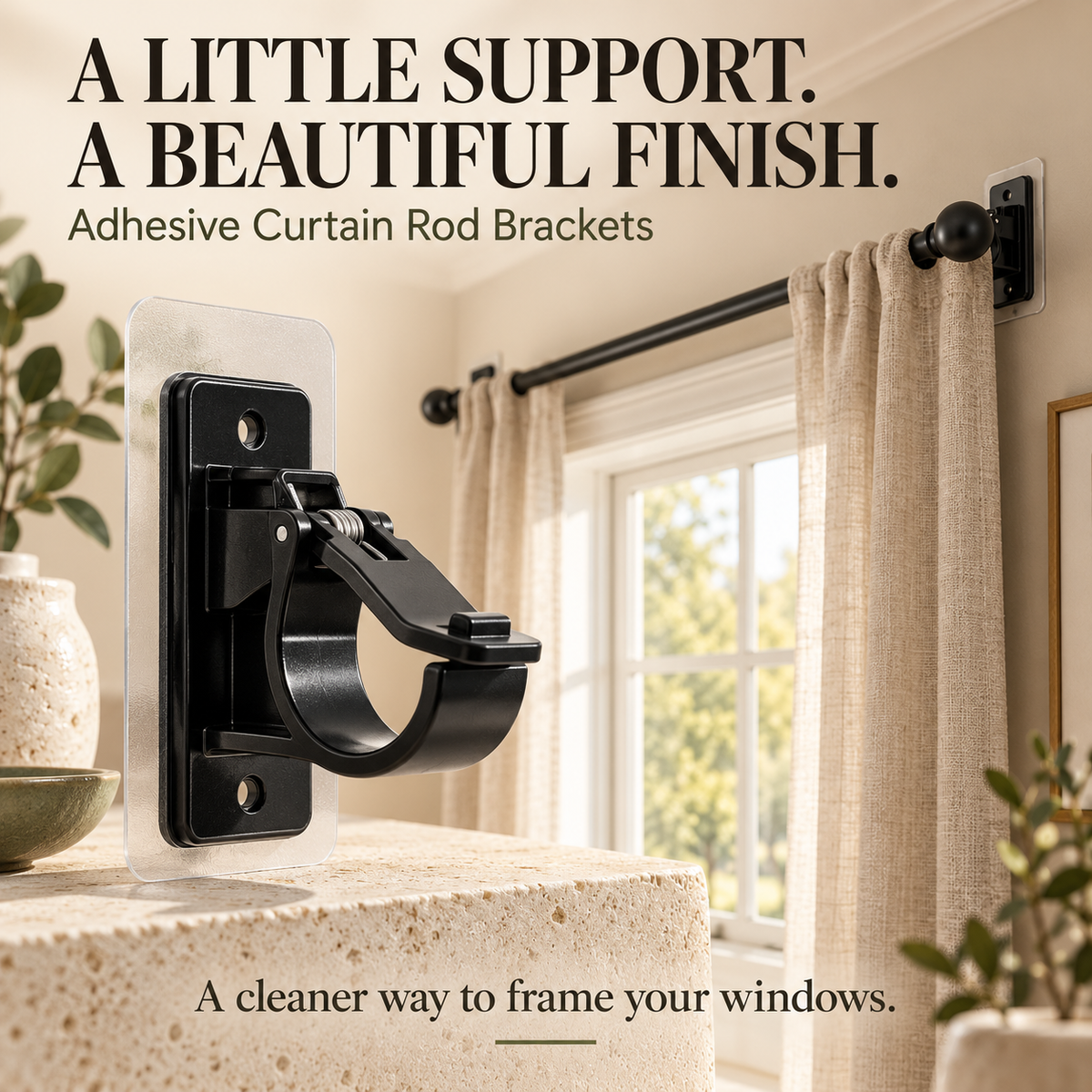 🏡 StickEase No-Drill Curtain Rod Brackets — 4-Pack