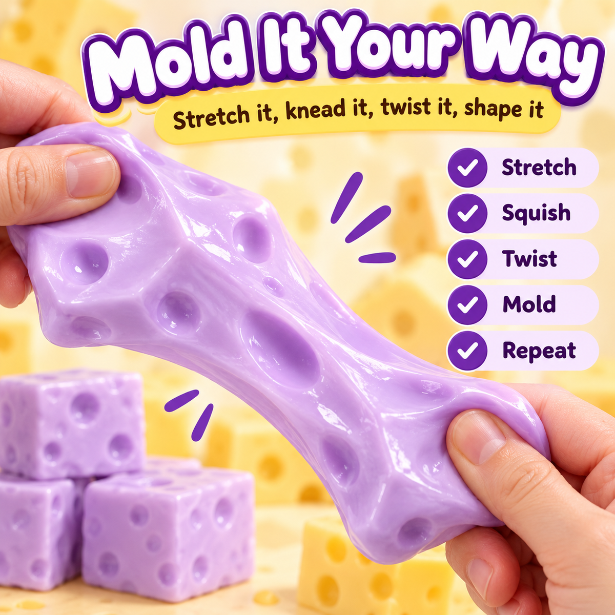 Squishy Cheese Stress Toy – Giant Moldable Cheese Fidget Toy for Stress Relief, Sensory Play & Desk Fun ⭐⭐⭐⭐⭐