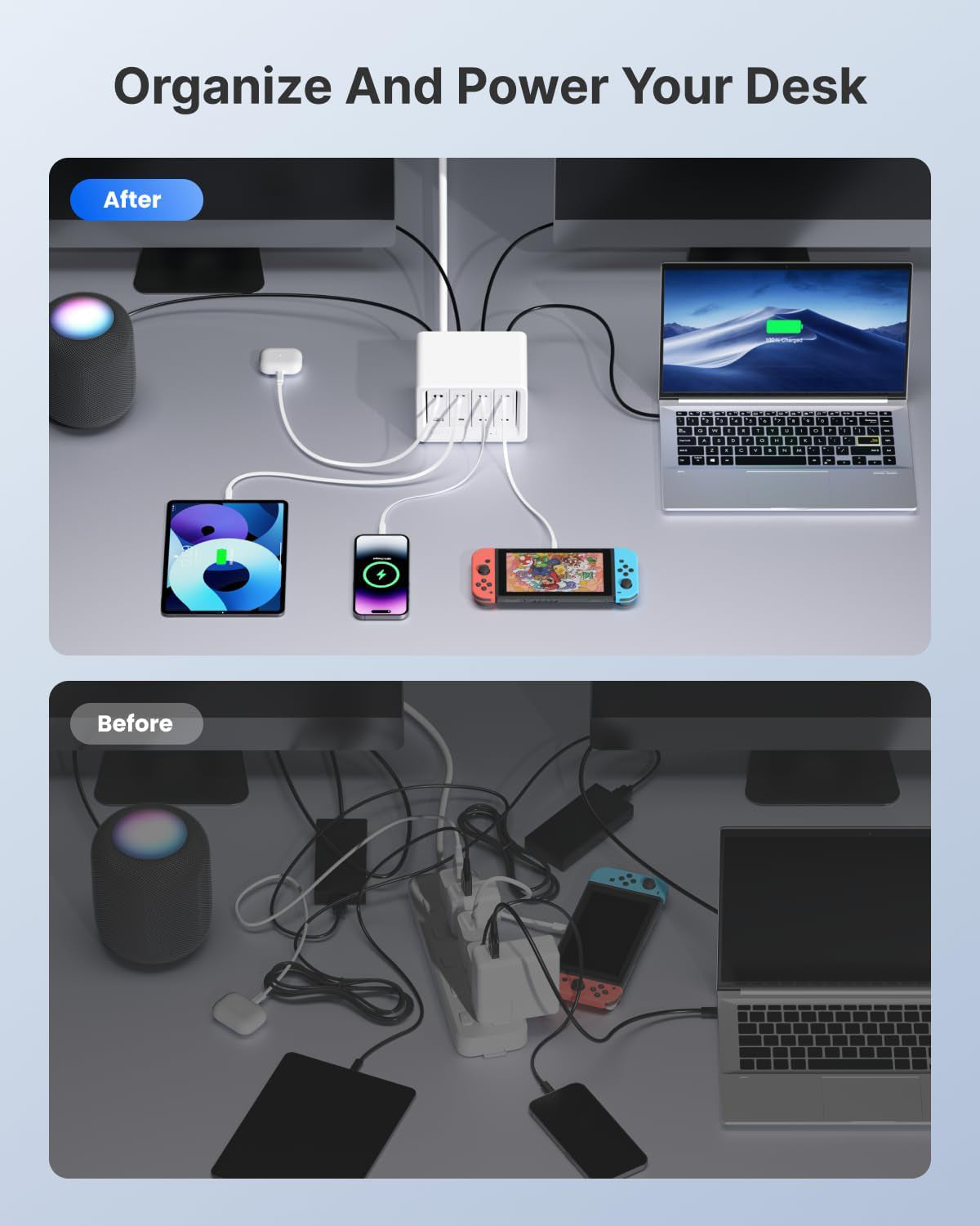 12-in-1 Desktop Charging Station, 160W USB Retractable GaN Charger