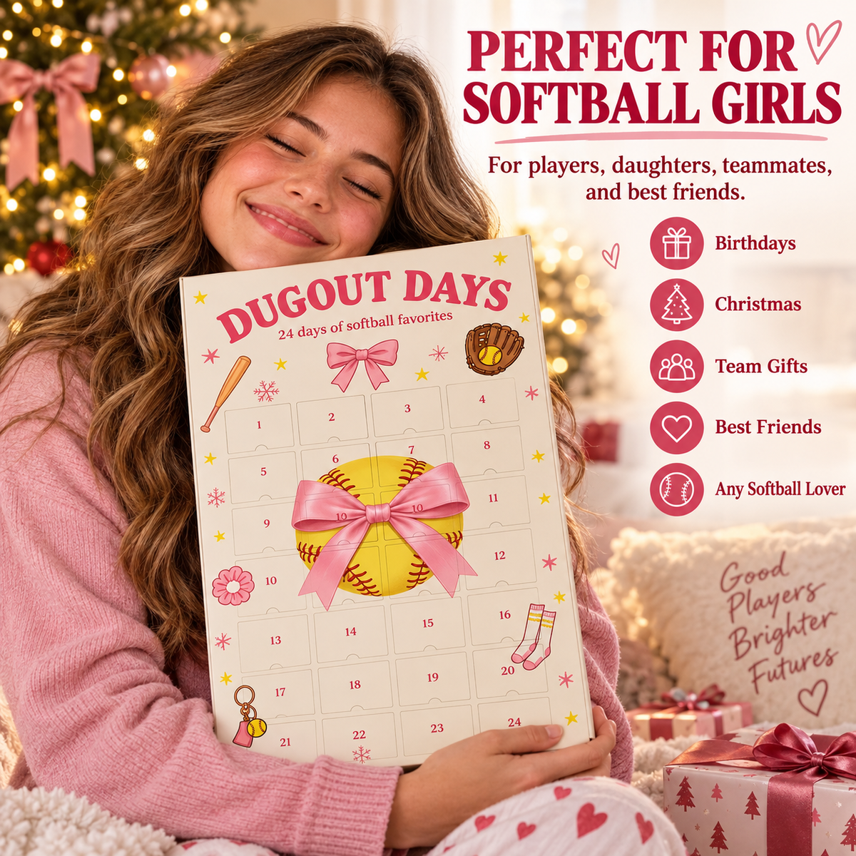 🎀 Dugout Dreams™ 24-Day Softball Advent Calendar – Christmas Surprises for Softball Girls