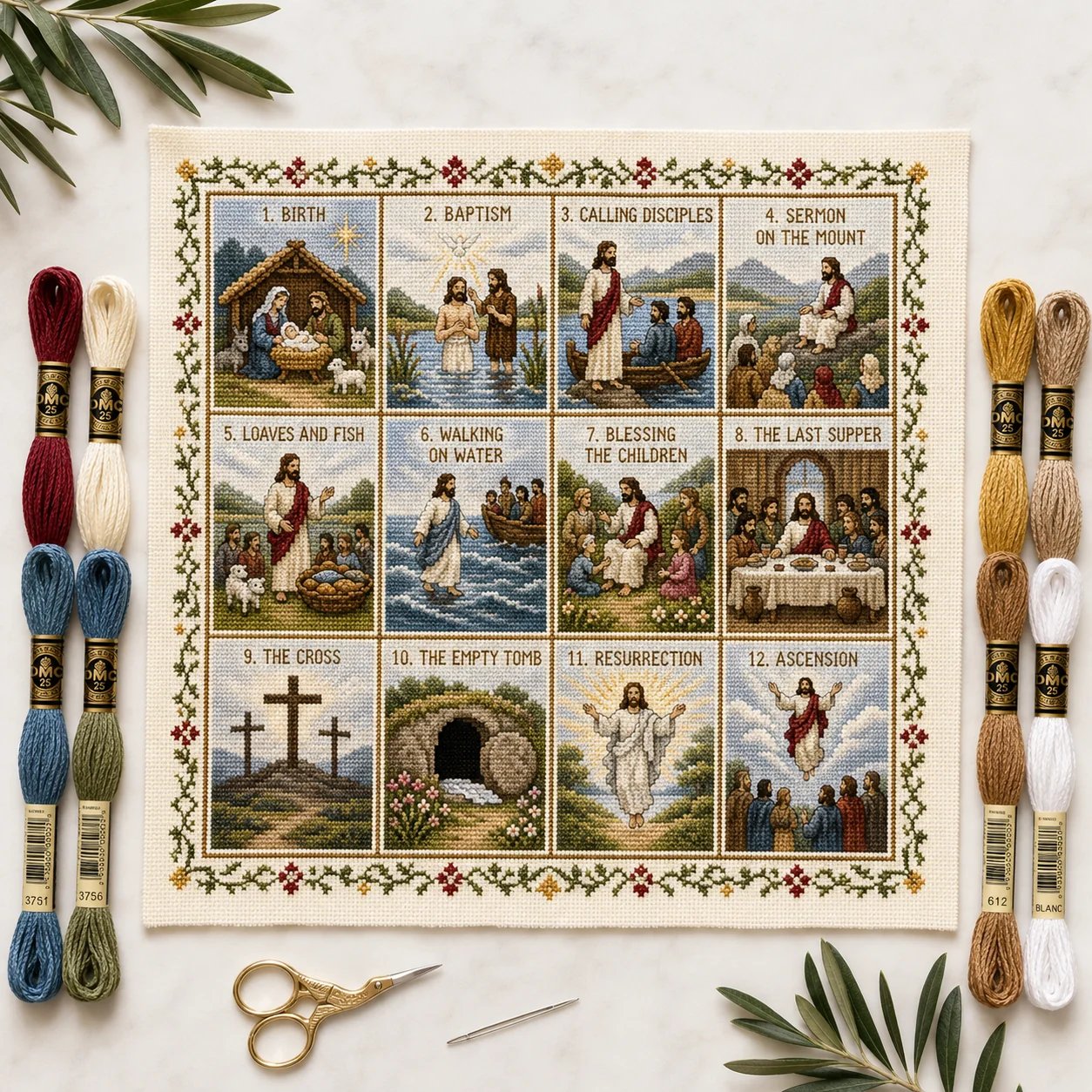 🔥HOT SALE🔥Beginner-Friendly Life of Jesus Bible Story Cross Stitch DIY Kit | 6 Biblical Collections with Fabric, Color-Matched Floss, Needle & Pattern Guide Included 💕