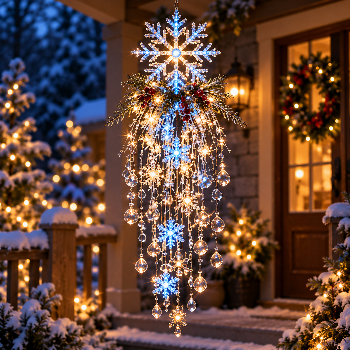 ❄️SnowGlow™ Illuminated Snowflake Hanging Lantern – Winter Entryway Décor