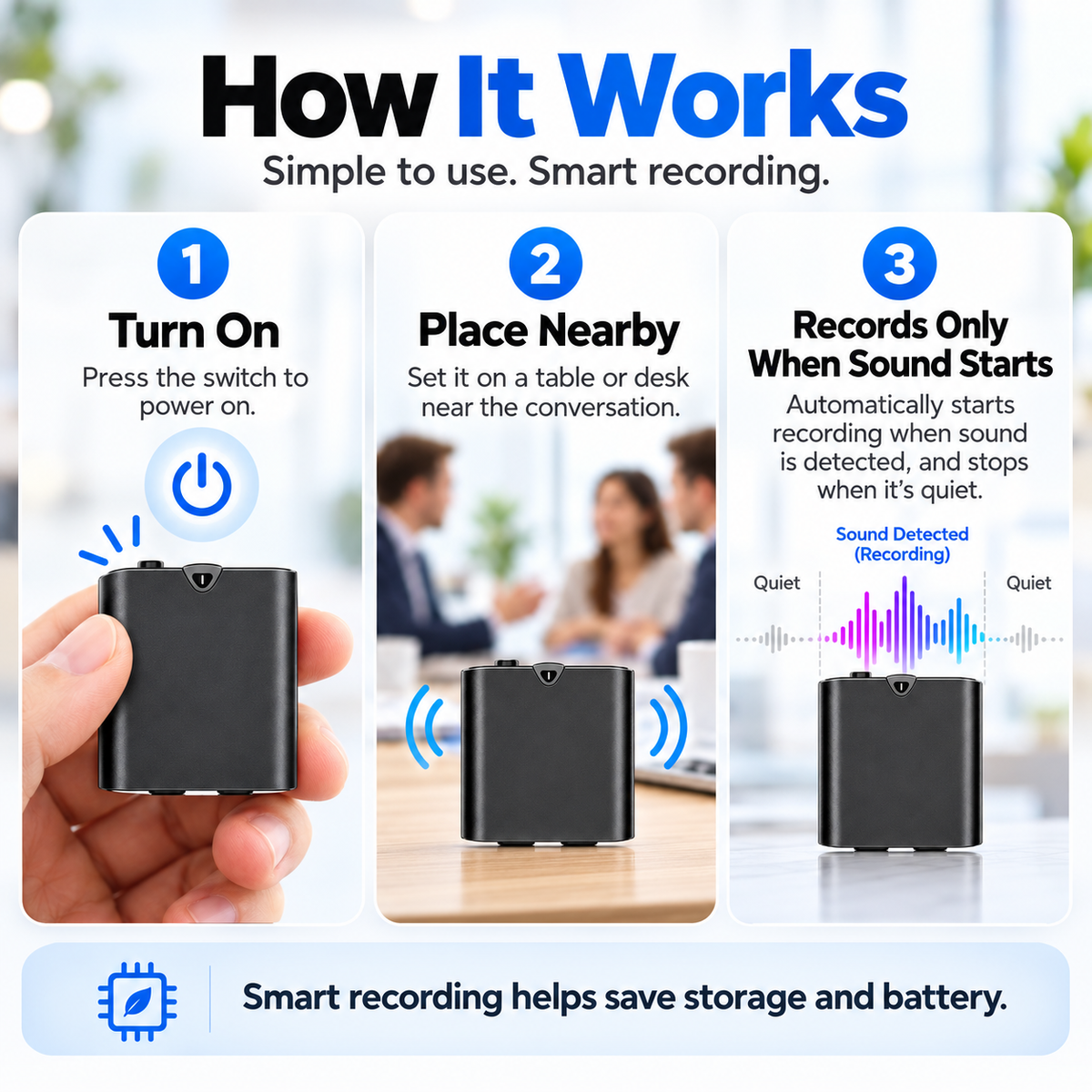 🎉 Mini Magnetic Voice Recorder One-Touch Recording