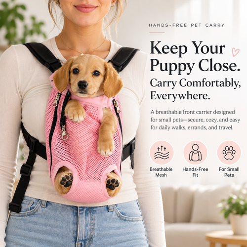 Hands-Free Dog Carrier Backpack for Small Dogs & Cats – Breathable Mesh Front Chest Pet Carrier with Adjustable Straps, Comfortable Puppy Carrying Bag for Walking, Travel & Outdoor Adventures