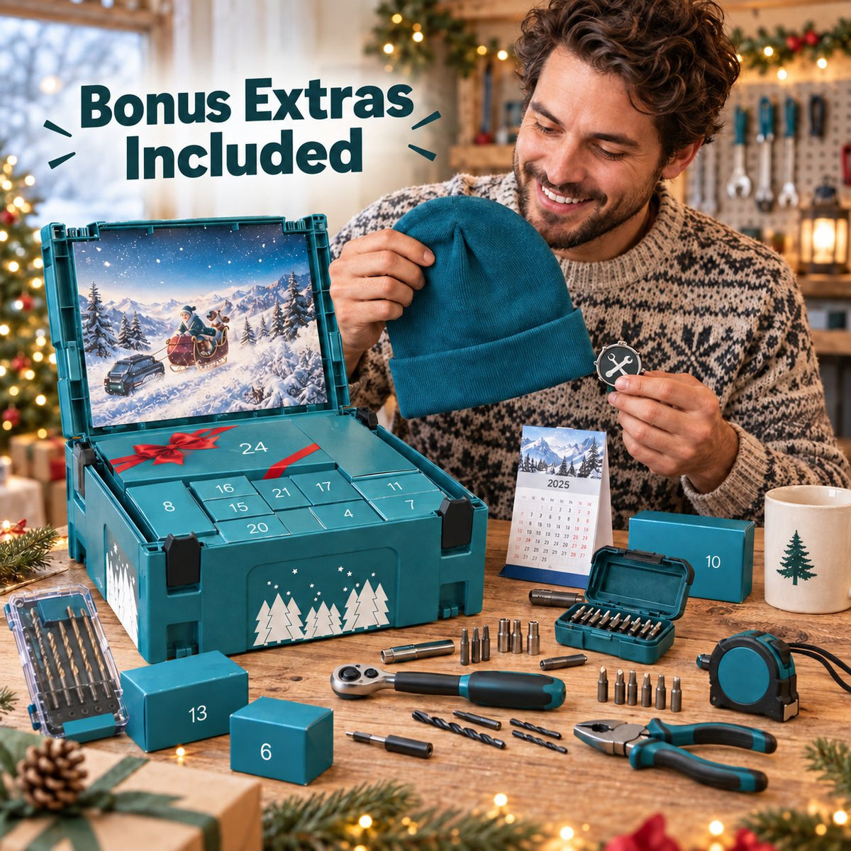 Christmas tool advent calendar with warm beanie calendar and bonus extras