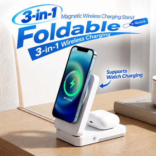 3-in-1 Foldable Magnetic Charging Stand for Everyday Devices
